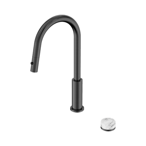 Serenity pull out kitchen Set Arabescato Corchia Handle Gun Metal