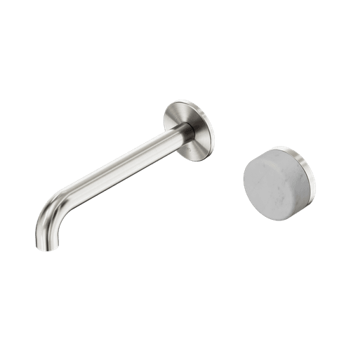 Serenity Wall Basin Mixer 220mm Spout Carrara Handle Brushed Nickel