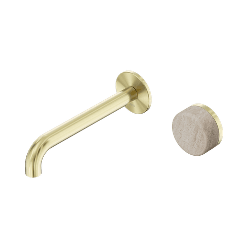 Serenity Wall Basin Mixer 220mm Spout Rome Travertine Handle Brushed Gold
