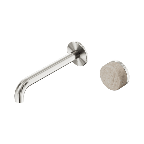 Serenity Wall Basin Mixer 185mm Spout Rome Travertine Handle Brushed Nickel