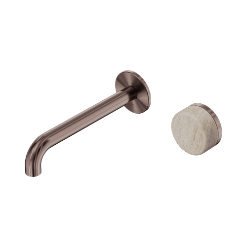 Serenity Wall Basin Mixer 220mm Spout Rome Travertine Handle Brushed Bronze