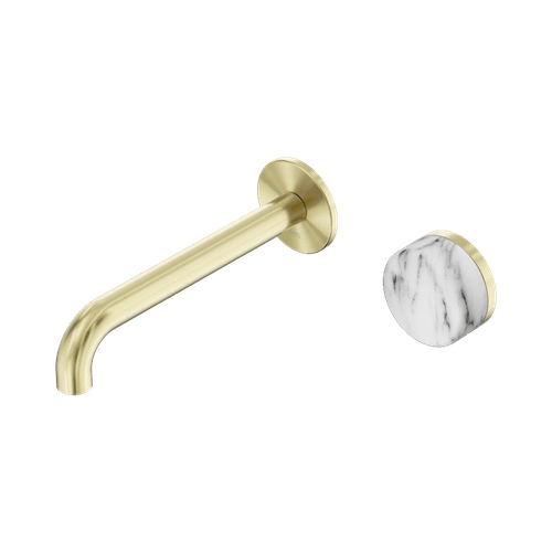 Serenity Wall Basin Mixer 220mm Spout Arabescato Corchia Handle Brushed Gold