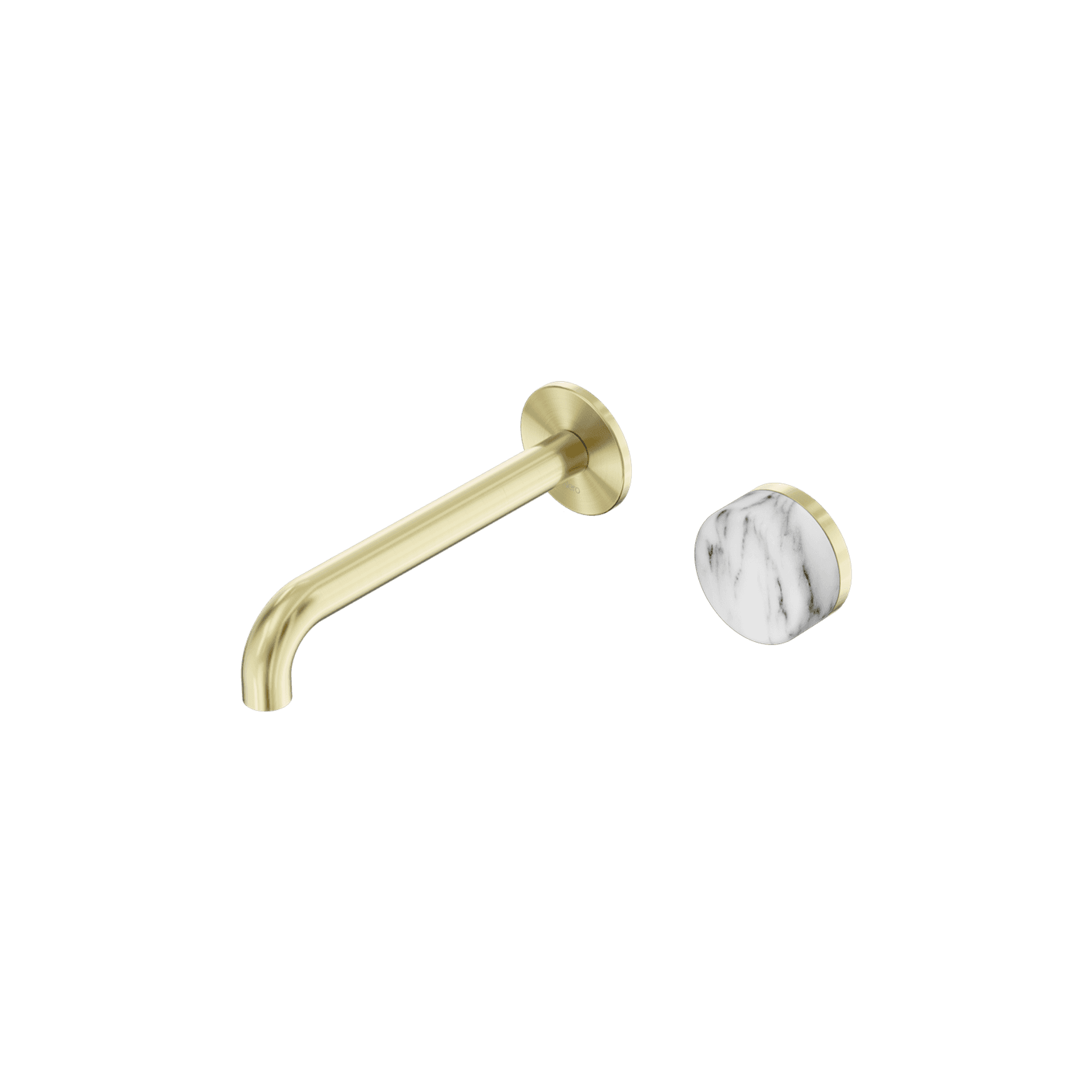 Serenity Wall Basin Mixer 185mm Spout Arabescato Corchia Handle Brushed Gold