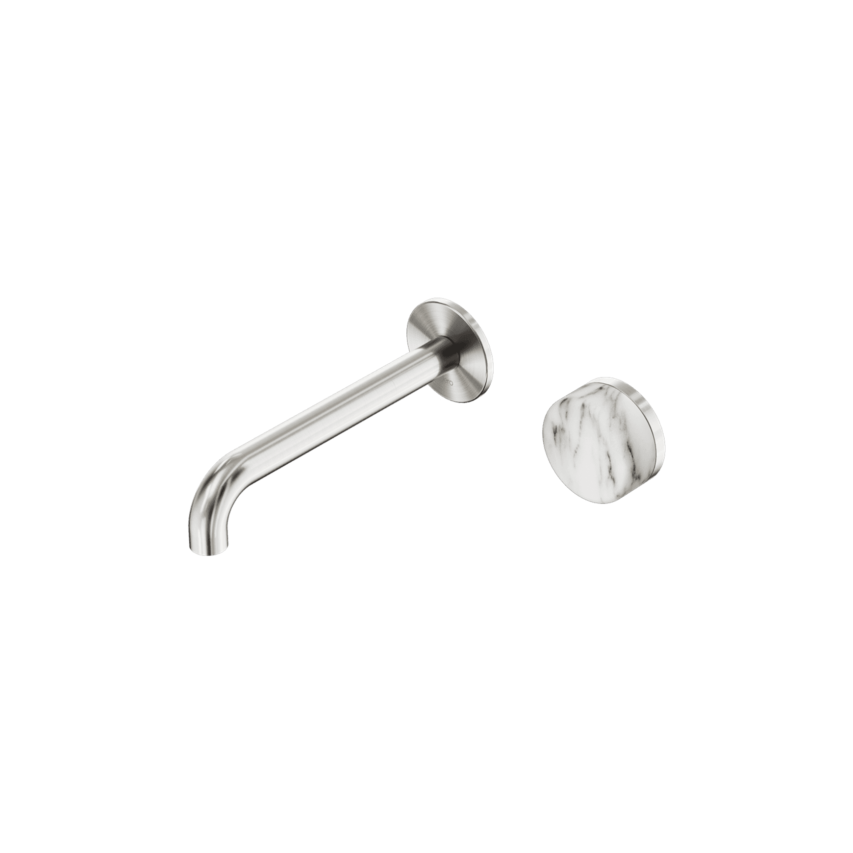 Serenity Wall Basin Mixer 185mm Spout Arabescato Corchia Handle Brushed Nickel