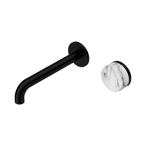 Serenity Wall Basin Mixer 220mm Spout Arabescato Corchia Handle Matte Black