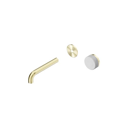 Serenity Wall Basin Mixer 160mm Spout Carrara Handle Brushed Gold