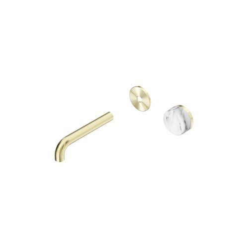 Serenity Wall Basin Mixer 160mm Spout Arabescato Corchia Handle Brushed Gold