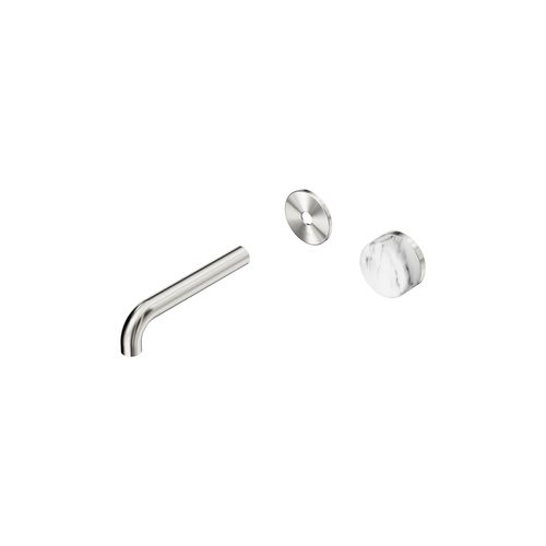 Serenity Wall Basin Mixer 160mm Spout Arabescato Corchia Handle Brushed Nickel
