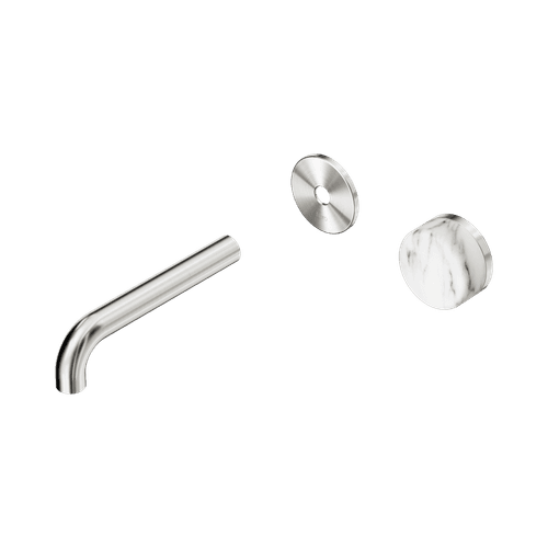 Serenity Wall Basin Mixer 160mm Spout Arabescato Corchia Handle Brushed Nickel