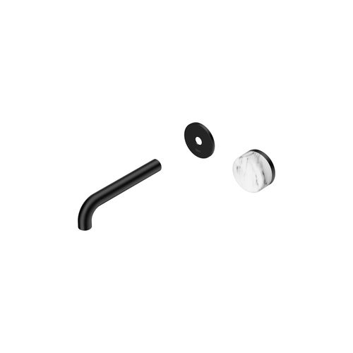 Serenity Wall Basin Mixer 160mm Spout Arabescato Corchia Handle Matte Black