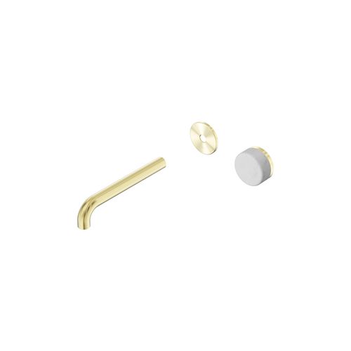 Serenity Wall Basin Mixer 185mm Spout Carrara Handle Brushed Gold