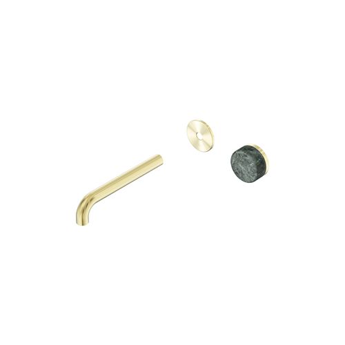 Serenity Wall Basin Mixer 185mm Spout Verde Alpi Handle Brushed Gold