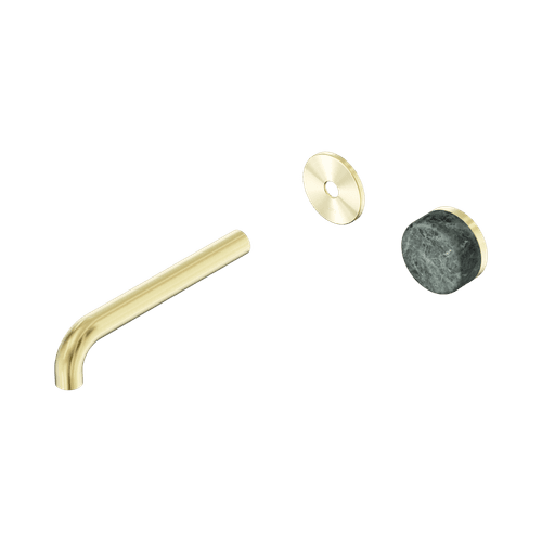 Serenity Wall Basin Mixer 185mm Spout Verde Alpi Handle Brushed Gold