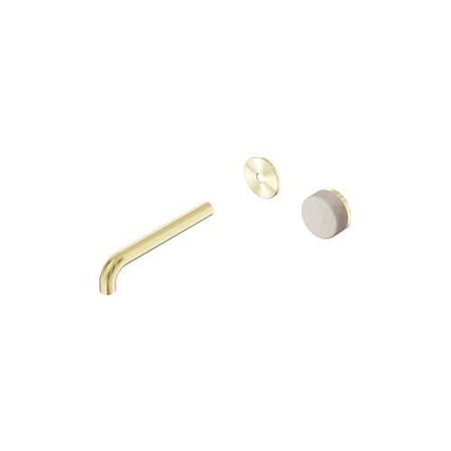 Serenity Wall Basin Mixer 185mm Spout Rome Travertine Handle Brushed Gold