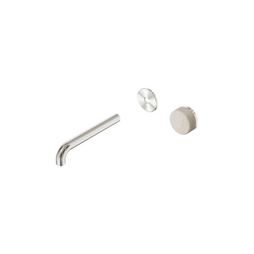 Serenity Wall Basin Mixer 185mm Spout Rome Travertine Handle Brushed Nickel