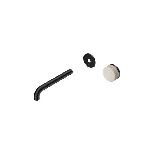 Serenity Wall Basin Mixer 185mm Spout Rome Travertine Handle Matte Black