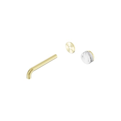 Serenity Wall Basin Mixer 185mm Spout Arabescato Corchia Handle Brushed Gold