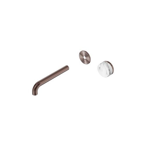 Serenity Wall Basin Mixer 185mm Spout Arabescato Corchia Handle Brushed Bronze