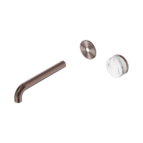 Serenity Wall Basin Mixer 185mm Spout Arabescato Corchia Handle Brushed Bronze