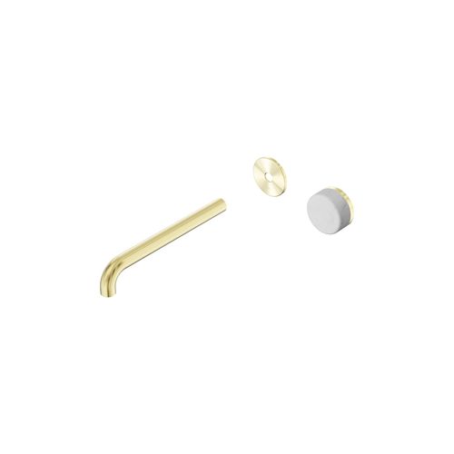 Serenity Wall Basin Mixer 220mm Spout Carrara Handle Brushed Gold