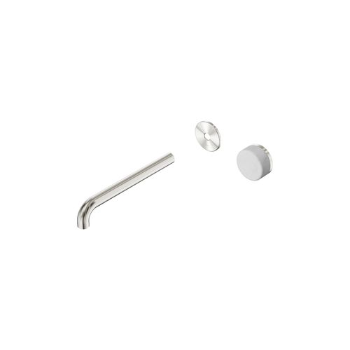 Serenity Wall Basin Mixer 220mm Spout Carrara Handle Brushed Nickel