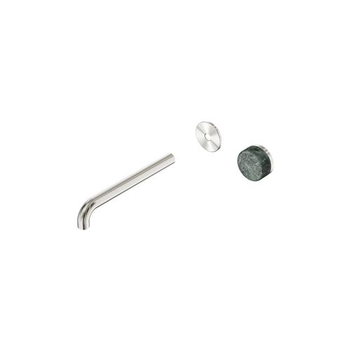 Serenity Wall Basin Mixer 220mm Spout Verde Alpi Handle Brushed Nickel