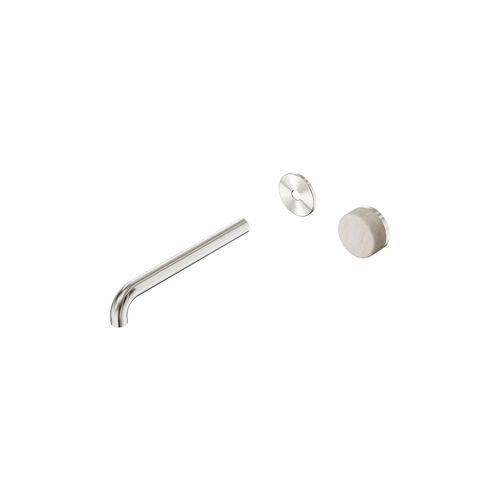 Serenity Wall Basin Mixer 220mm Spout Rome Travertine Handle Brushed Nickel