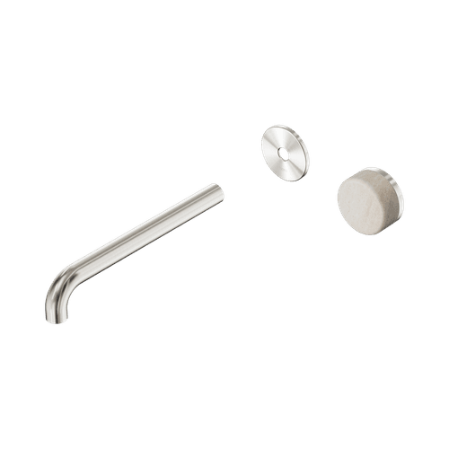 Serenity Wall Basin Mixer 220mm Spout Rome Travertine Handle Brushed Nickel