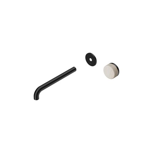 Serenity Wall Basin Mixer 220mm Spout Rome Travertine Handle Matte Black