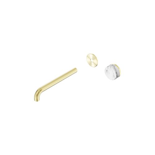 Serenity Wall Basin Mixer 220mm Spout Arabescato Corchia Handle Brushed Gold