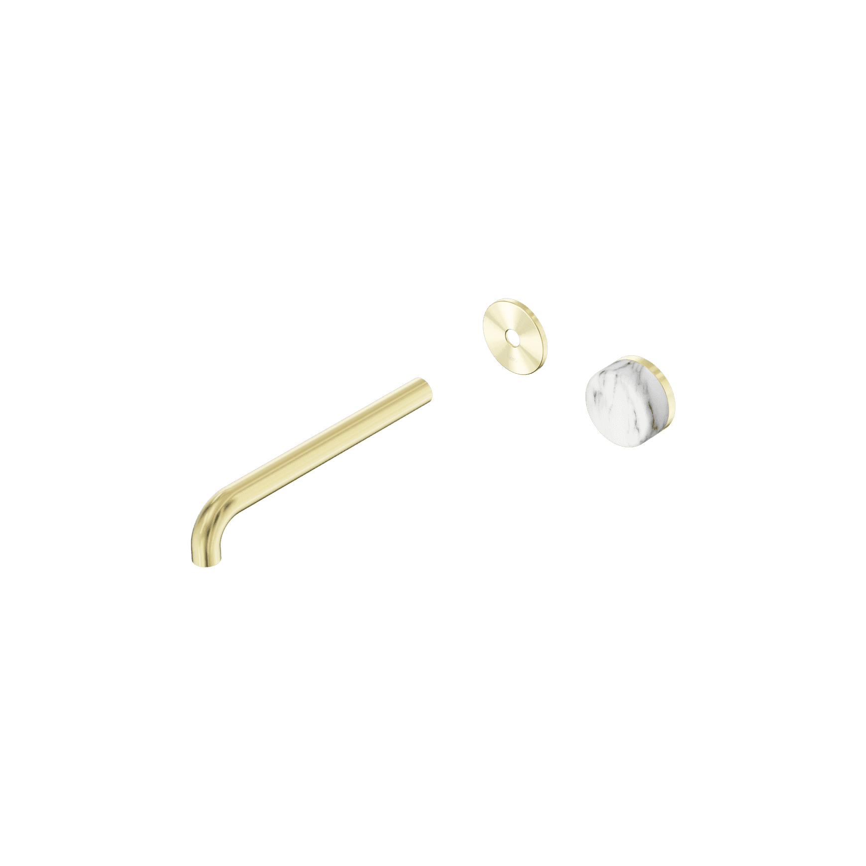 Serenity Wall Basin Mixer 220mm Spout Arabescato Corchia Handle Brushed Gold