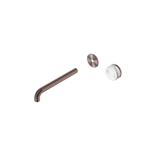 Serenity Wall Basin Mixer 220mm Spout Arabescato Corchia Handle Brushed Bronze