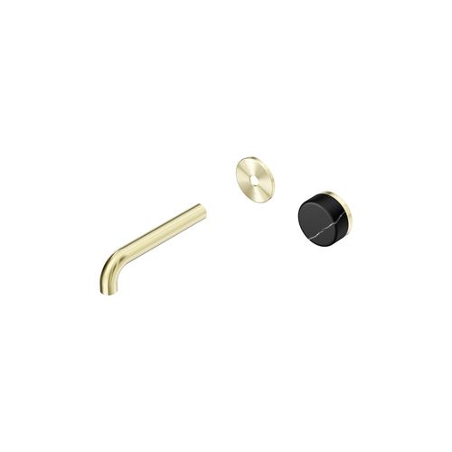 Serenity Wall Basin Mixer 160mm Spout Marquina Black Handle Brushed Gold