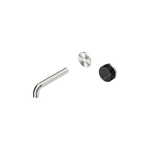Serenity Wall Basin Mixer 160mm Spout Marquina Black Handle Brushed Nickel