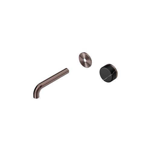 Serenity Wall Basin Mixer 160mm Spout Marquina Black Handle Brushed Bronze