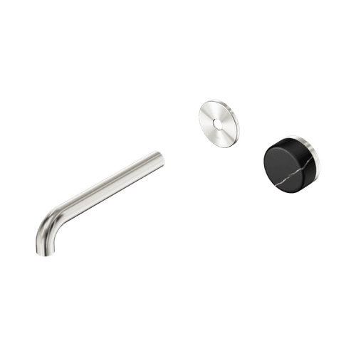 Serenity Wall Basin Mixer 185mm Spout Marquina Black Handle Brushed Nickel