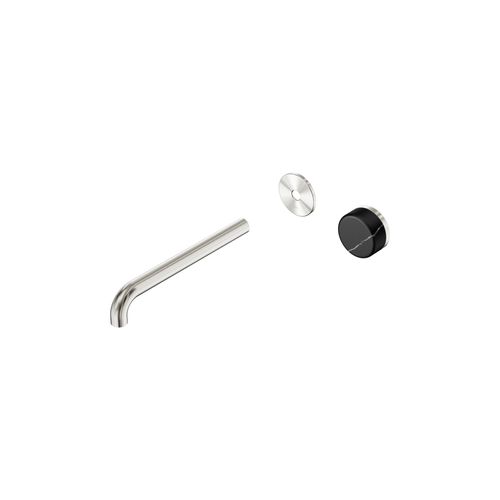 Serenity Wall Basin Mixer 220mm Spout Marquina Black Handle Brushed Nickel