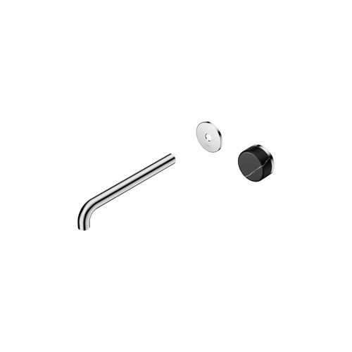 Serenity Wall Basin Mixer 220mm Spout Marquina Black Handle Chrome