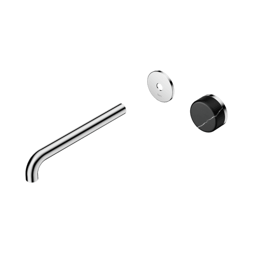 Serenity Wall Basin Mixer 220mm Spout Marquina Black Handle Chrome