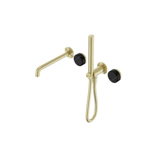 Serenity Shower System Spout Marquina Black Handle And Slim Shower Brushed Gold