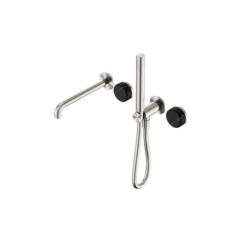 Serenity Shower System Spout Marquina Black Handle And Slim Shower Brushed Nickel