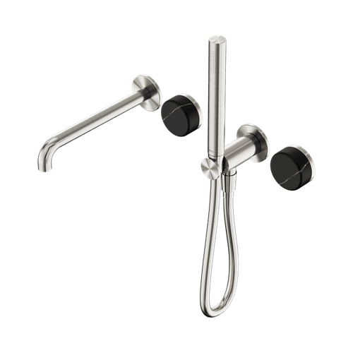 Serenity Shower System Spout Marquina Black Handle And Slim Shower Brushed Nickel