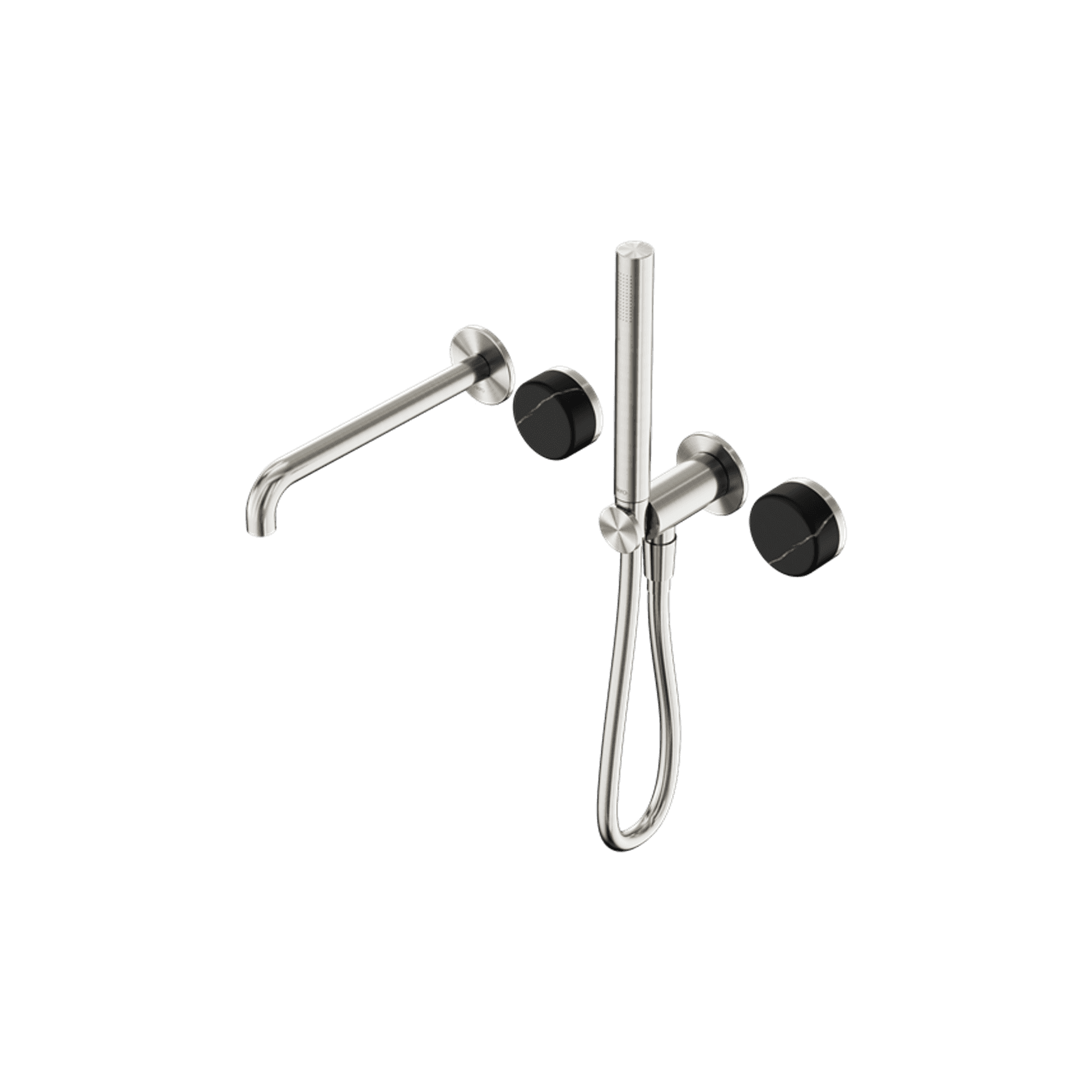 Serenity Shower System Spout Marquina Black Handle And Slim Shower Brushed Nickel