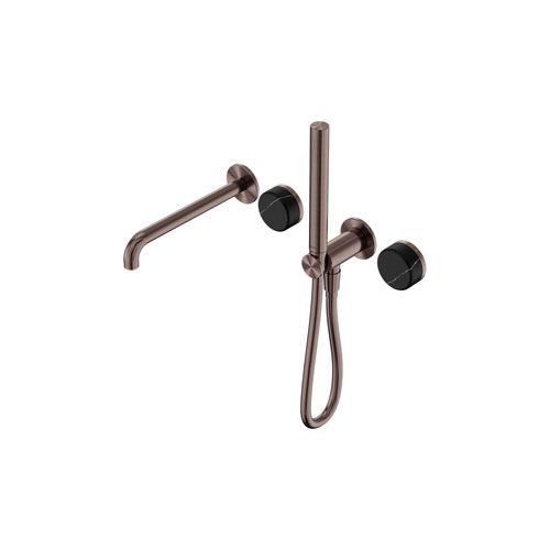 Serenity Shower System Spout Marquina Black Handle And Slim Shower Brushed Bronze