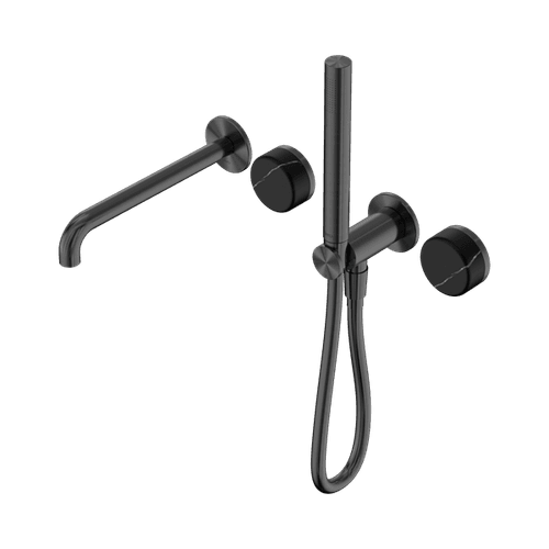 Serenity Shower System Spout Marquina Black Handle And Slim Shower Gun Metal