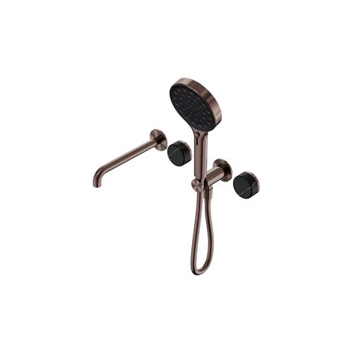 Serenity Shower System Spout Marquina Black Handle And Serenity Hand Shower Brushed Bronze