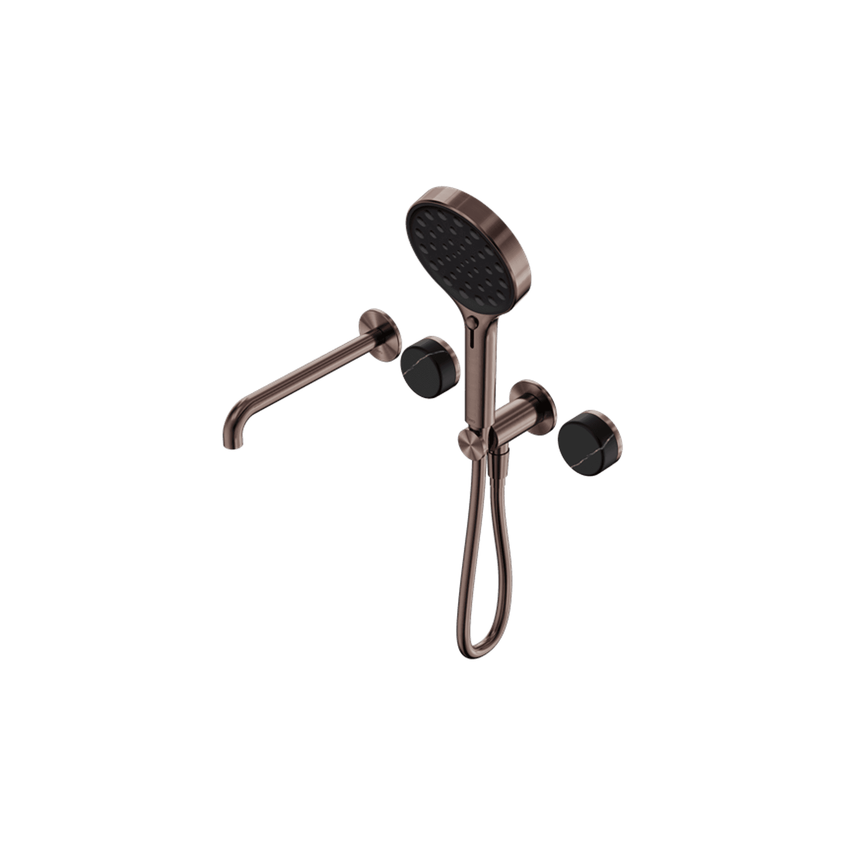 Serenity Shower System Spout Marquina Black Handle And Serenity Hand Shower Brushed Bronze