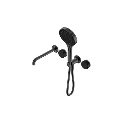 Serenity Shower System Spout Marquina Black Handle And Serenity Hand Shower Gun Metal