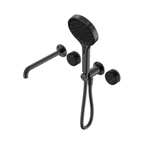 Serenity Shower System Spout Marquina Black Handle And Serenity Hand Shower Gun Metal