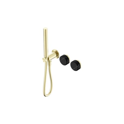 Serenity Shower System Marquina Black Handle And Slim Shower Brushed Gold